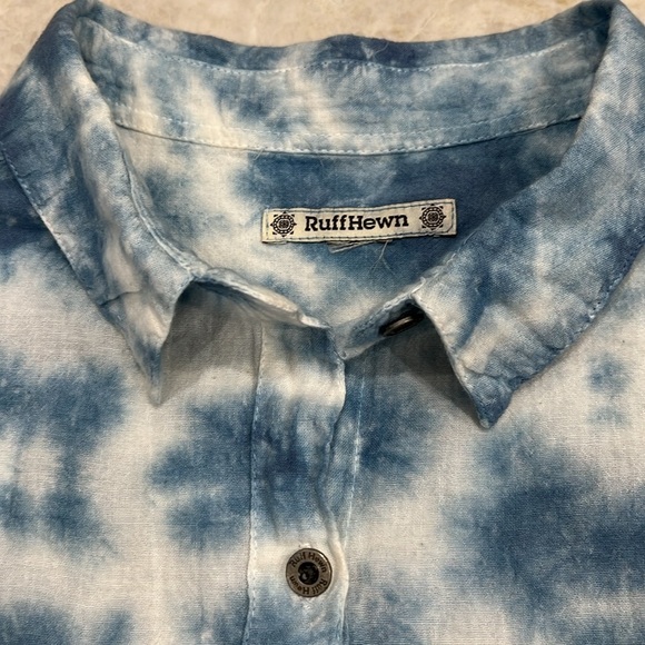 Ruff Hewn Tie Dye Button Down Shirt Blue &‎ White (Fits Like Small) - Picture 9 of 12